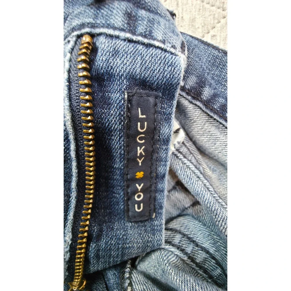 Lucky Brand 221 Straight Jeans Mens 36 Blue Distressed Denim